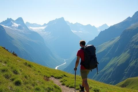 Person hiking in Swiss Alps